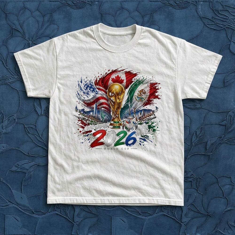 World Cup 2026 Golden Trophy Flags White Graphic Tee